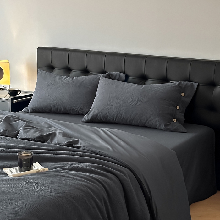 91家纺网 家纺一手货源 找家纺 咏绒家纺工厂店 2025新款色织提花双层纱全棉四件套-如梦-浮岚 如梦-古典灰