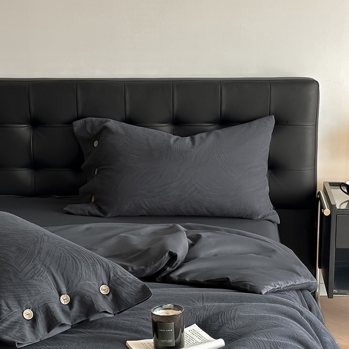 91家纺网 家纺一手货源 找家纺 咏绒家纺工厂店 2025新款色织提花双层纱全棉四件套-如梦-浮岚 如梦-古典灰