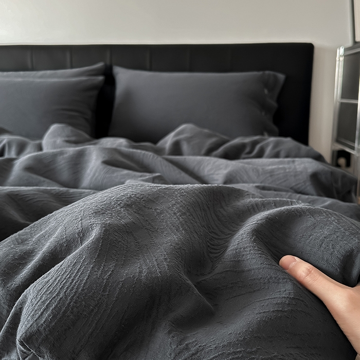 91家纺网 家纺一手货源 找家纺 咏绒家纺工厂店 2025新款色织提花双层纱全棉四件套-如梦-浮岚 如梦-古典灰