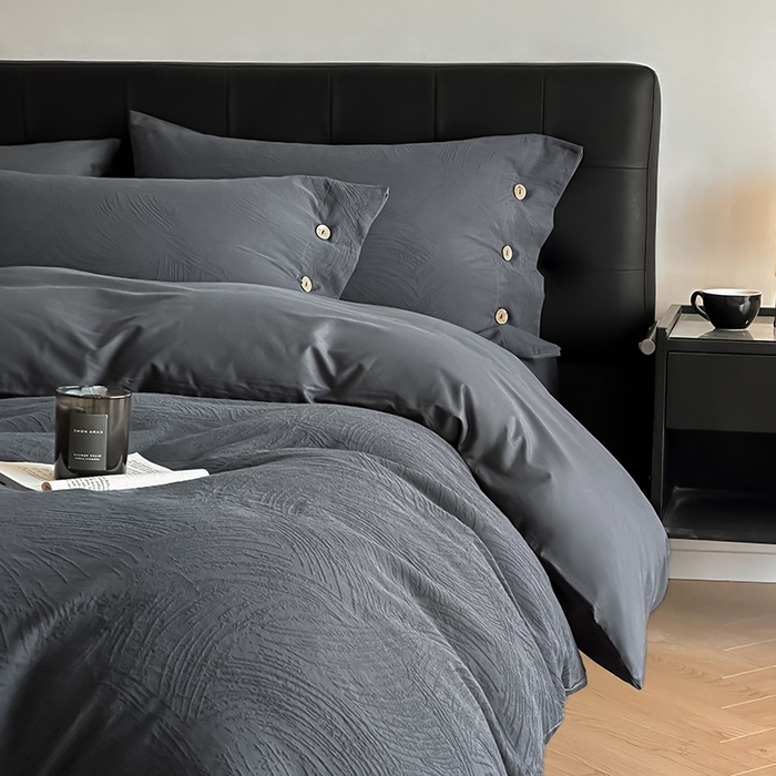 91家纺网 家纺一手货源 找家纺 咏绒家纺工厂店 2025新款色织提花双层纱全棉四件套-如梦-浮岚 如梦-古典灰