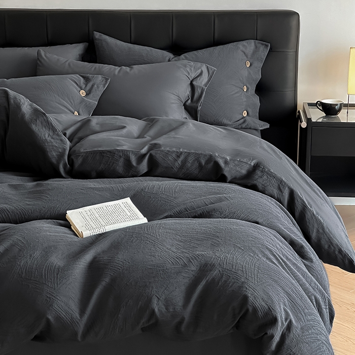 91家纺网 家纺一手货源 找家纺 咏绒家纺工厂店 2025新款色织提花双层纱全棉四件套-如梦-浮岚 如梦-古典灰