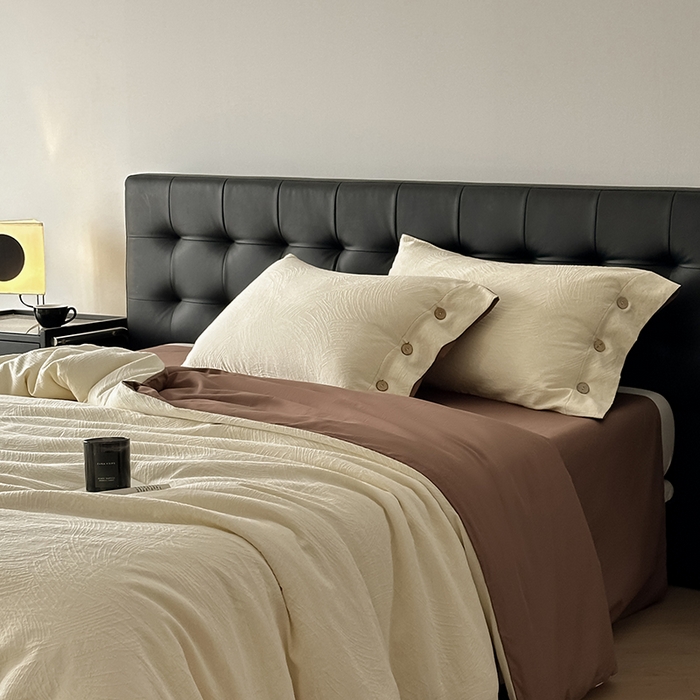 91家纺网 家纺一手货源 找家纺 咏绒家纺工厂店 2025新款色织提花双层纱全棉四件套-如梦-浮岚 如梦-奶昔白