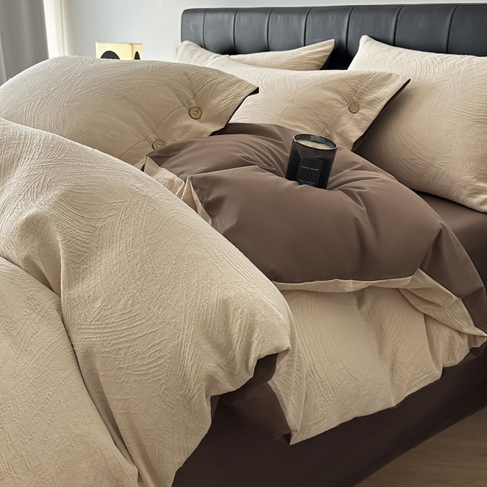 咏绒家纺工厂店 2025新款色织提花双层纱全棉四件套-如梦-浮岚 如梦-燕麦