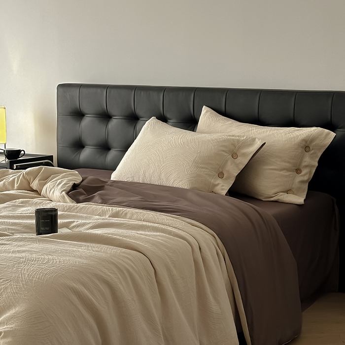 91家纺网 家纺一手货源 找家纺 咏绒家纺工厂店 2025新款色织提花双层纱全棉四件套-如梦-浮岚 如梦-燕麦