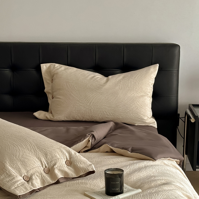 91家纺网 家纺一手货源 找家纺 咏绒家纺工厂店 2025新款色织提花双层纱全棉四件套-如梦-浮岚 如梦-燕麦