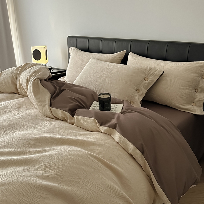 91家纺网 家纺一手货源 找家纺 咏绒家纺工厂店 2025新款色织提花双层纱全棉四件套-如梦-浮岚 如梦-燕麦