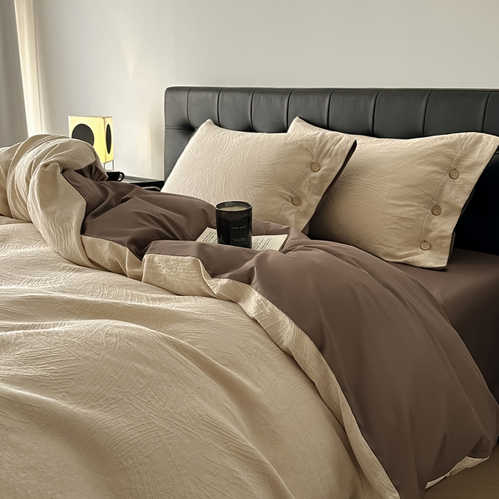 91家纺网 家纺一手货源 找家纺 咏绒家纺工厂店 2025新款色织提花双层纱全棉四件套-如梦-浮岚 如梦-燕麦