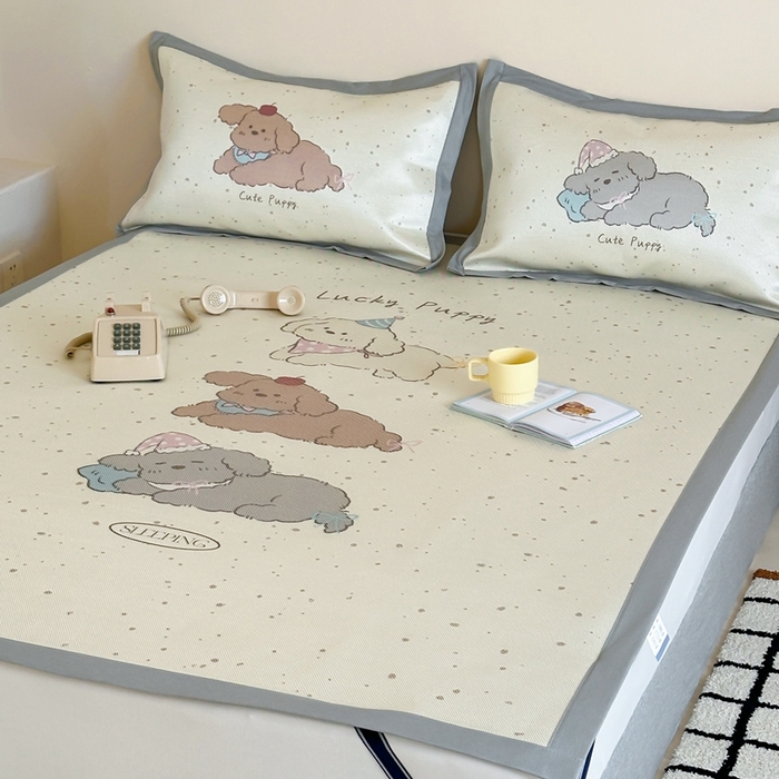 91家纺网 家纺一手货源 找家纺 觅糖家纺2025新款韩系数码卡通印花冰藤席 冰藤席-瞌睡狗