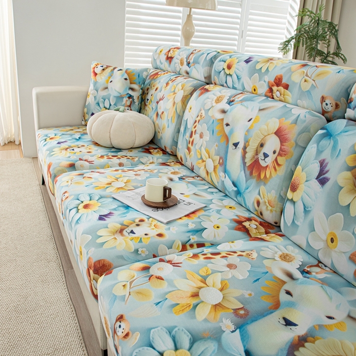 91家纺网 家纺一手货源 找家纺 沐沐2026新款冰丝印花沙发笠 动物乐园