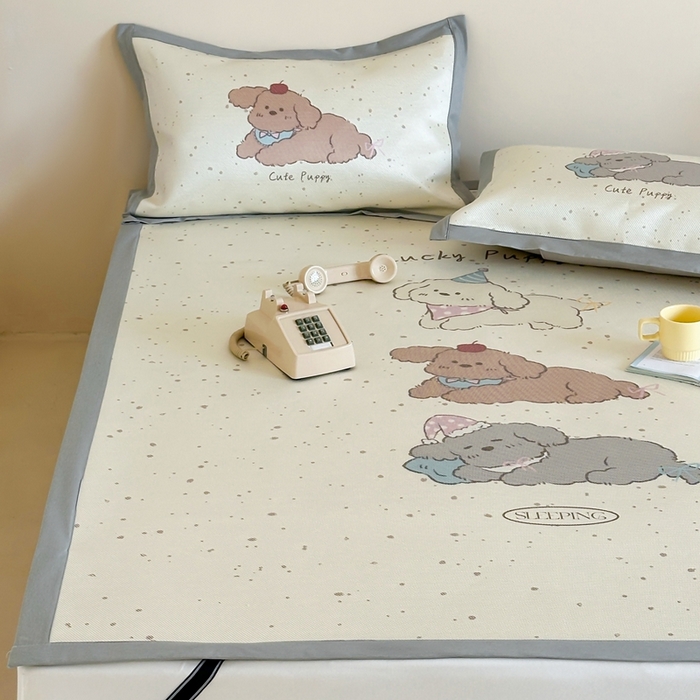 91家纺网 家纺一手货源 找家纺 觅糖家纺2025新款韩系数码卡通印花冰藤席 冰藤席-瞌睡狗