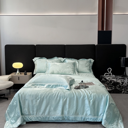 博纳家纺 2025新款色织提花拼角嵌绳夏被四件套-山水 繁星蓝