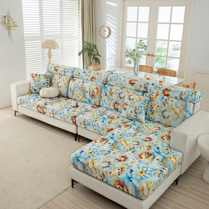 91家纺网 家纺一手货源 找家纺 沐沐2026新款冰丝印花沙发笠 动物乐园