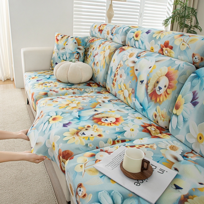 91家纺网 家纺一手货源 找家纺 沐沐2026新款冰丝印花沙发笠 动物乐园