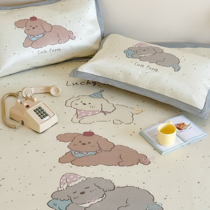 91家纺网 家纺一手货源 找家纺 觅糖家纺2025新款韩系数码卡通印花冰藤席 冰藤席-瞌睡狗