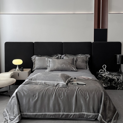 博纳家纺 2025新款色织提花拼角嵌绳夏被四件套-山水 高级灰