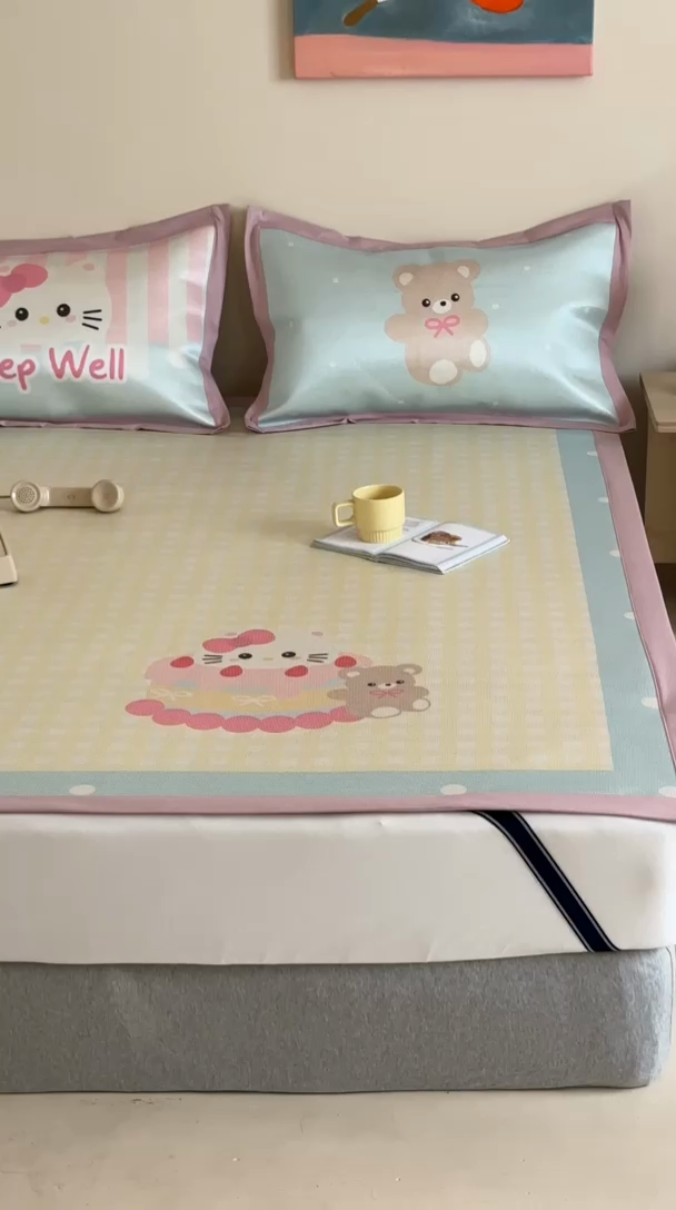 91家纺网 家纺一手货源 找家纺 觅糖家纺2025新款韩系数码卡通印花冰藤席 冰藤席-生日派对