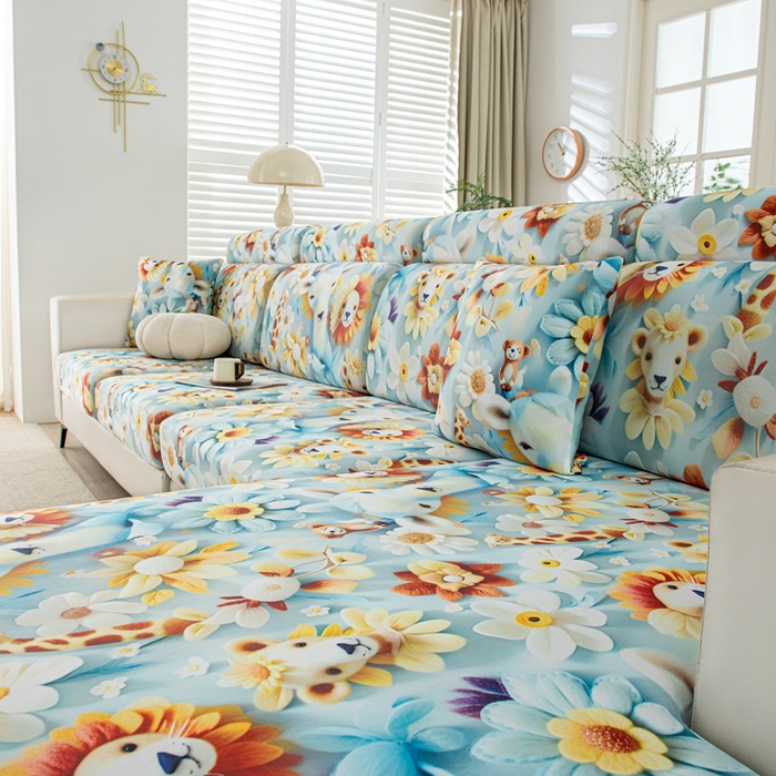 91家纺网 家纺一手货源 找家纺 沐沐2026新款冰丝印花沙发笠 动物乐园