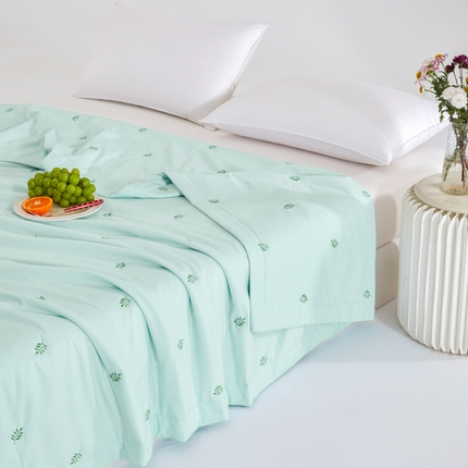 源舜家纺2025新款精绣系列水洗冰云丝绣花相思叶凉感夏被空调被 相思叶-蓝