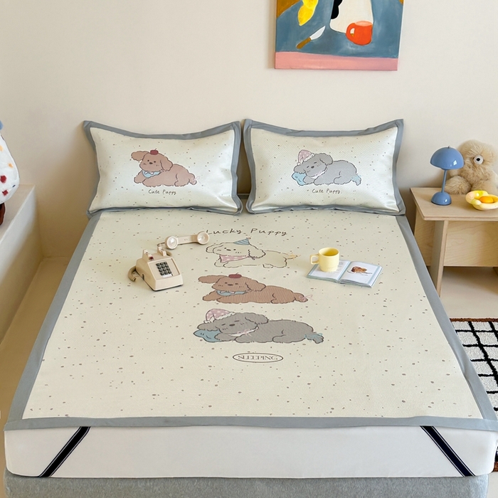 91家纺网 家纺一手货源 找家纺 觅糖家纺2025新款韩系数码卡通印花冰藤席 冰藤席-瞌睡狗