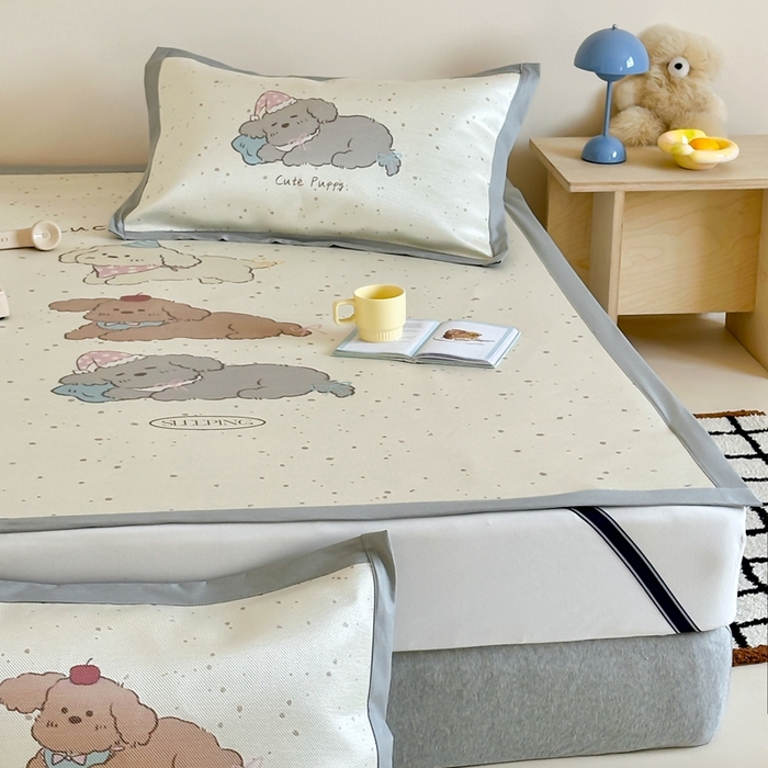 91家纺网 家纺一手货源 找家纺 觅糖家纺2025新款韩系数码卡通印花冰藤席 冰藤席-瞌睡狗