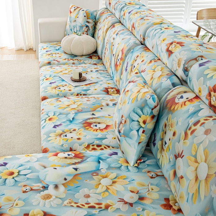 91家纺网 家纺一手货源 找家纺 沐沐2026新款冰丝印花沙发笠 动物乐园