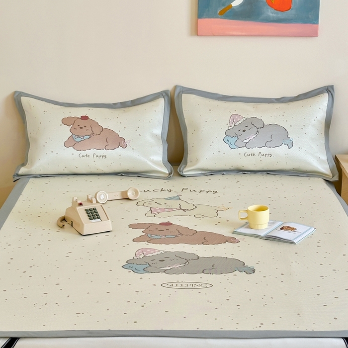 91家纺网 家纺一手货源 找家纺 觅糖家纺2025新款韩系数码卡通印花冰藤席 冰藤席-瞌睡狗