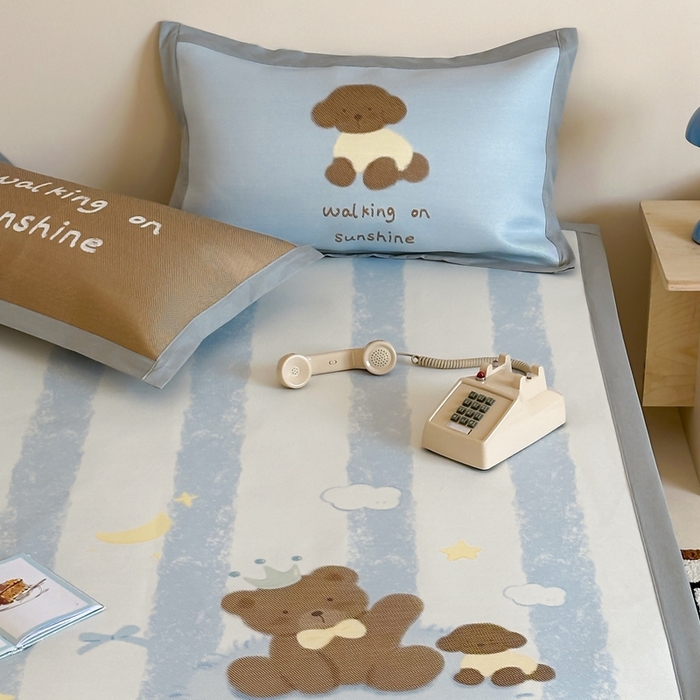 91家纺网 家纺一手货源 找家纺 觅糖家纺2025新款韩系数码卡通印花冰藤席 冰藤席-巧克力熊