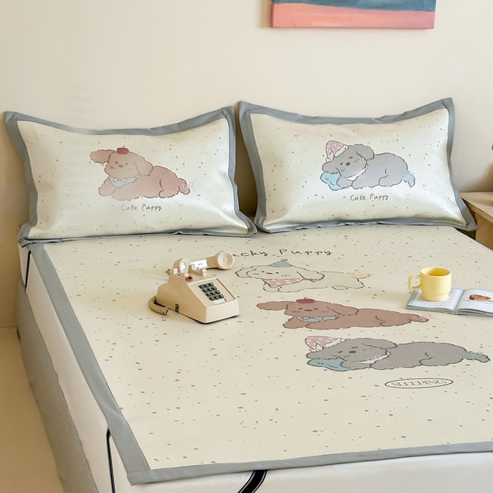 91家纺网 家纺一手货源 找家纺 觅糖家纺2025新款韩系数码卡通印花冰藤席 冰藤席-瞌睡狗