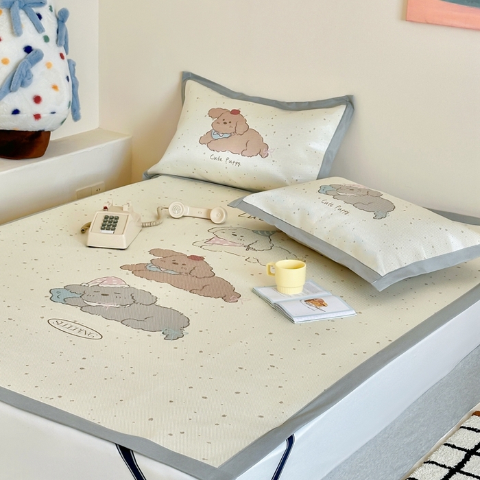 91家纺网 家纺一手货源 找家纺 觅糖家纺2025新款韩系数码卡通印花冰藤席 冰藤席-瞌睡狗