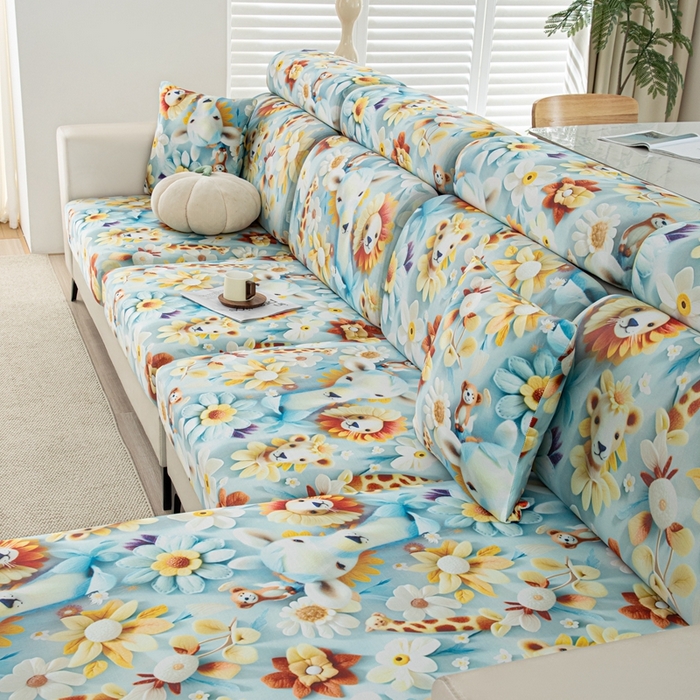 91家纺网 家纺一手货源 找家纺 沐沐2026新款冰丝印花沙发笠 动物乐园