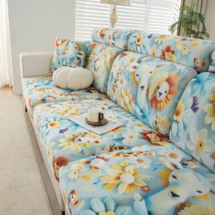 91家纺网 家纺一手货源 找家纺 沐沐2026新款冰丝印花沙发笠 动物乐园