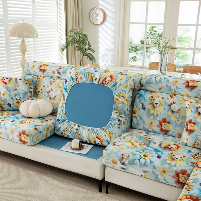 91家纺网 家纺一手货源 找家纺 沐沐2026新款冰丝印花沙发笠 动物乐园