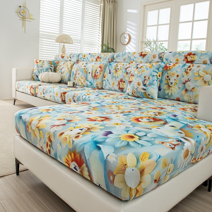 91家纺网 家纺一手货源 找家纺 沐沐2026新款冰丝印花沙发笠 动物乐园