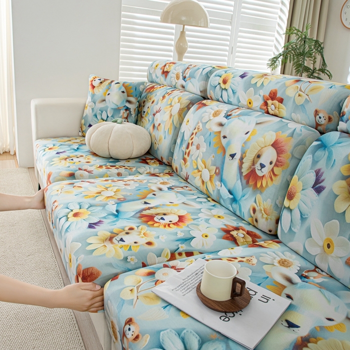 91家纺网 家纺一手货源 找家纺 沐沐2026新款冰丝印花沙发笠 动物乐园