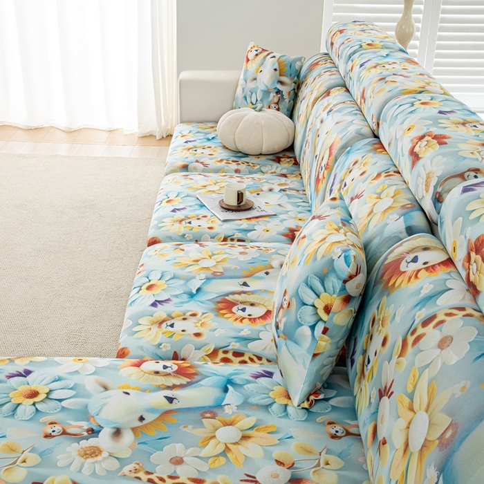 91家纺网 家纺一手货源 找家纺 沐沐2026新款冰丝印花沙发笠 动物乐园