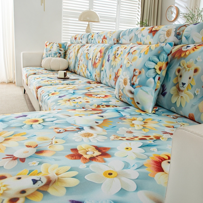 91家纺网 家纺一手货源 找家纺 沐沐2026新款冰丝印花沙发笠 动物乐园