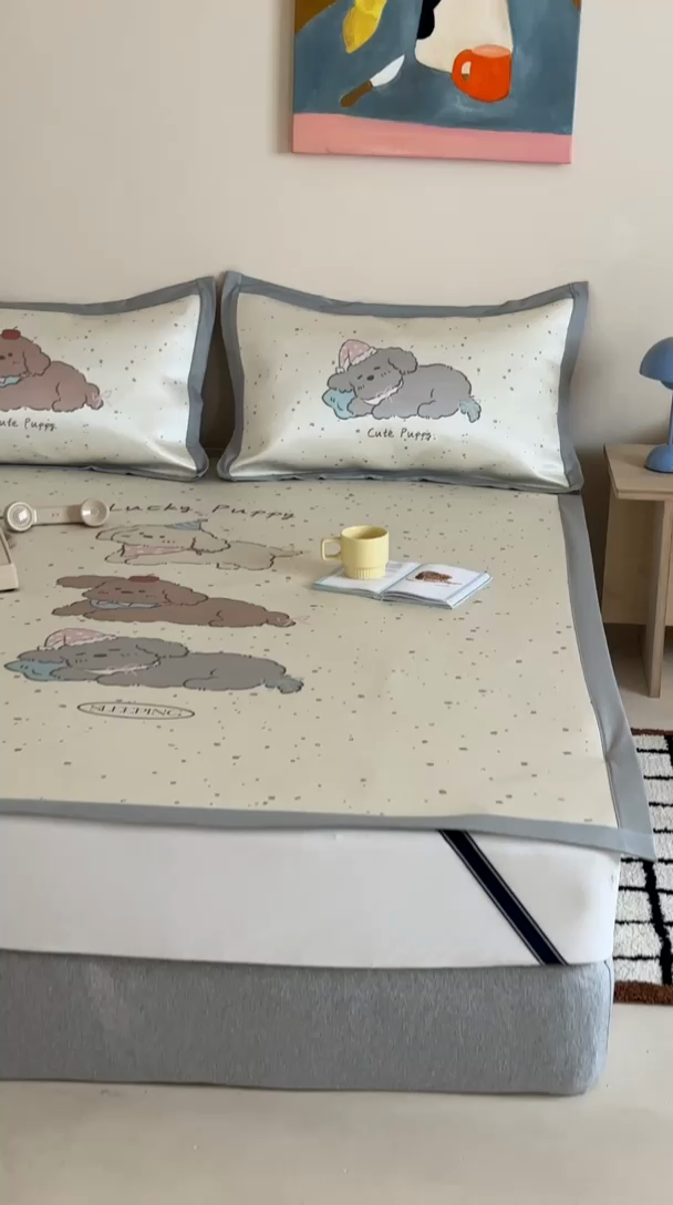 91家纺网 家纺一手货源 找家纺 觅糖家纺2025新款韩系数码卡通印花冰藤席 冰藤席-瞌睡狗