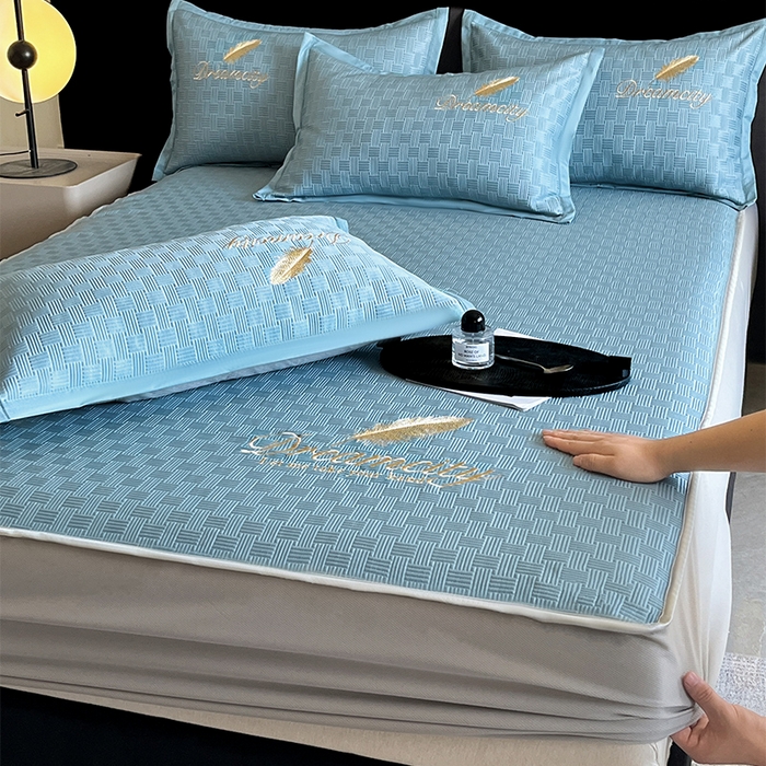 91家纺网 家纺一手货源 找家纺 如一2025新款A类刺绣PE中分子冰豆豆凉感软席-都市系列 都市-月光蓝