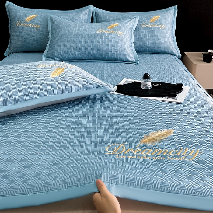 91家纺网 家纺一手货源 找家纺 如一2025新款A类刺绣PE中分子冰豆豆凉感软席-都市系列 都市-月光蓝