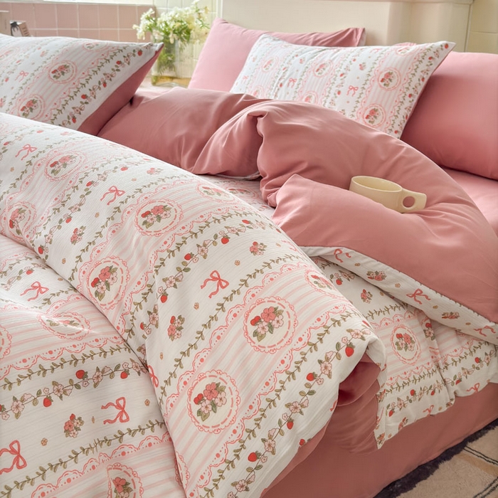 91家纺网 家纺一手货源 找家纺 可可家纺 2025新款亲肤有氧提花小竺棉四件套 花园秘境