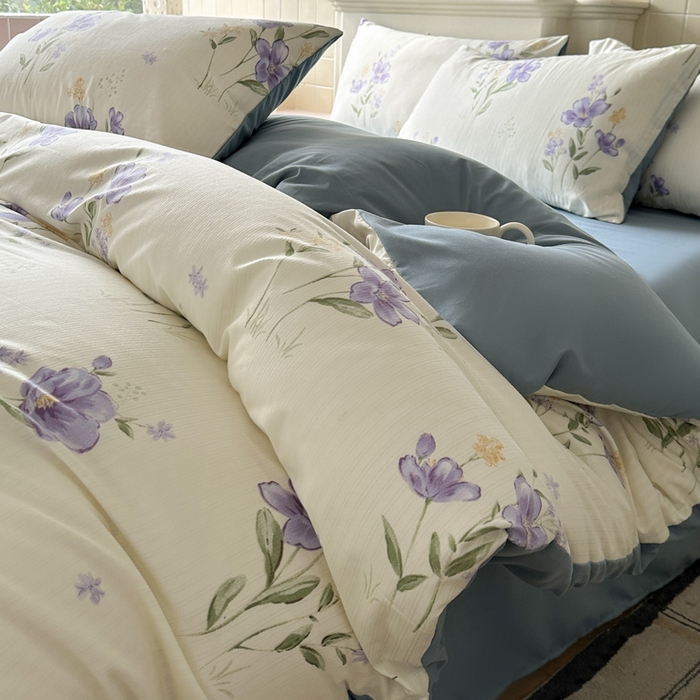 91家纺网 家纺一手货源 找家纺 可可家纺 2025新款亲肤有氧提花小竺棉四件套 如梦花馨