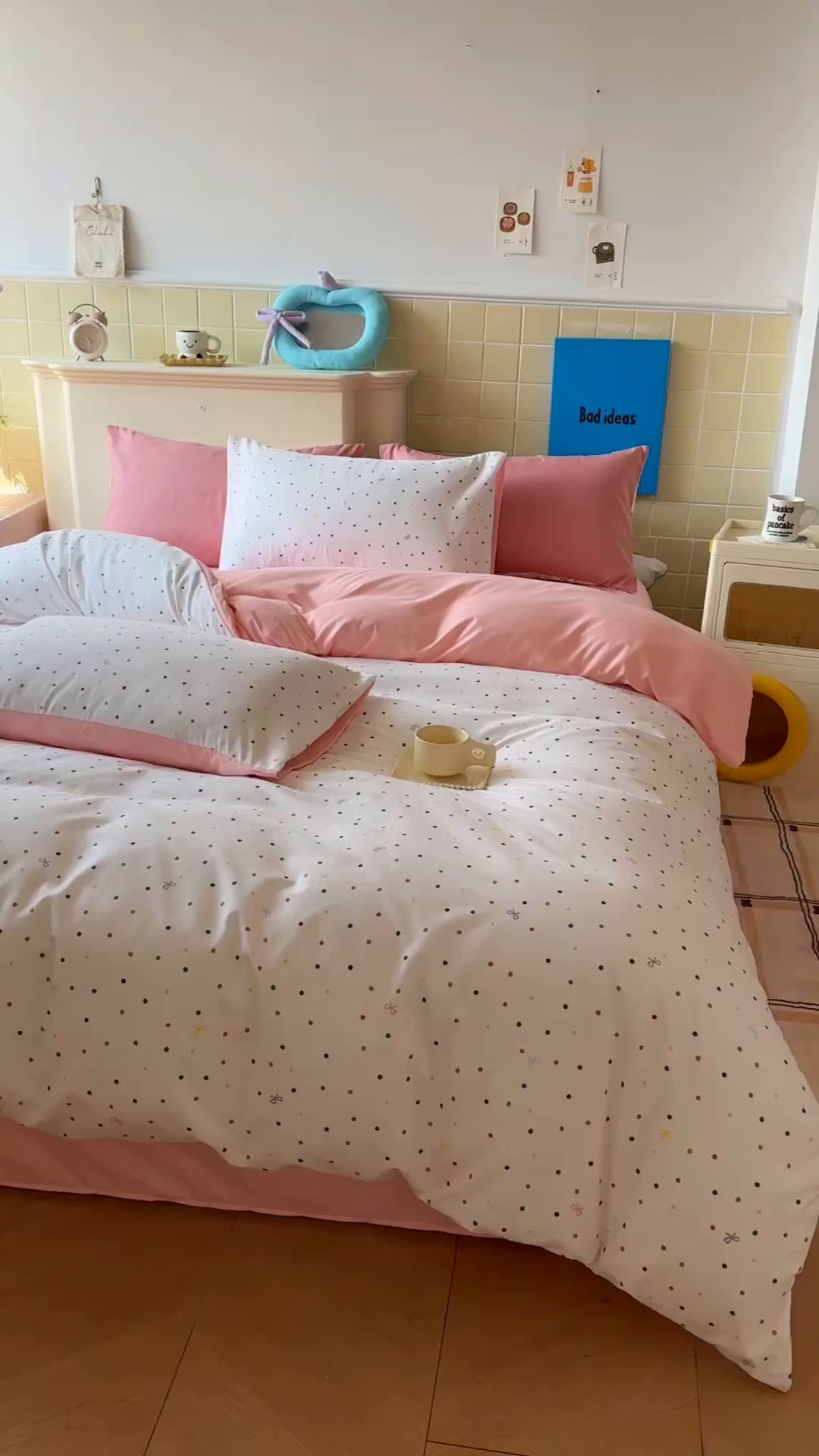 91家纺网 家纺一手货源 找家纺 可可家纺 2025新款亲肤有氧提花小竺棉四件套 彩色波点