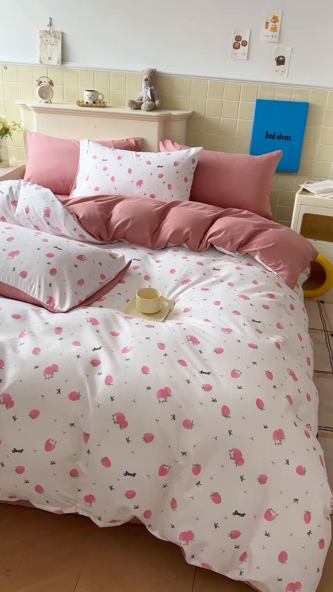 91家纺网 家纺一手货源 找家纺 可可家纺 2025新款亲肤有氧提花小竺棉四件套 草莓物语