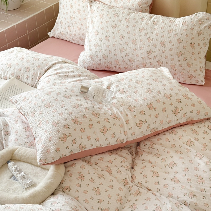 91家纺网 家纺一手货源 找家纺 可可家纺 2025新款亲肤有氧提花小竺棉四件套 粉佳人