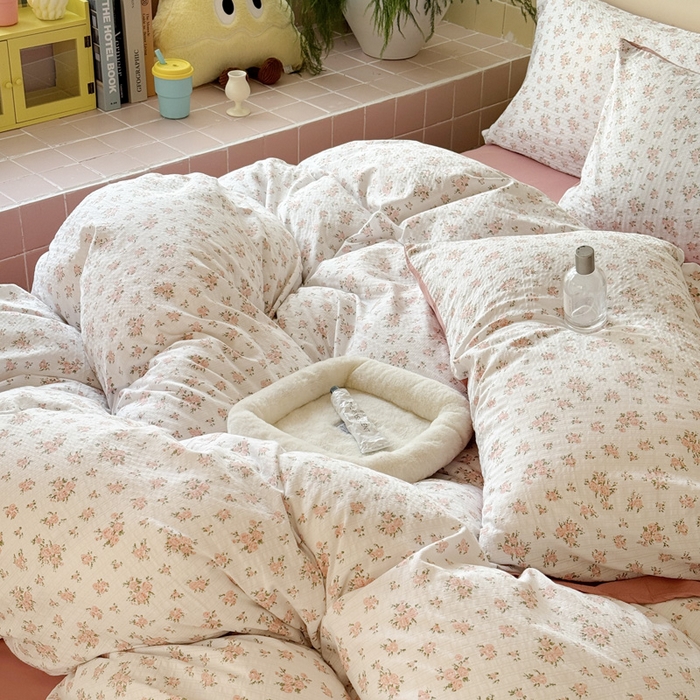 91家纺网 家纺一手货源 找家纺 可可家纺 2025新款亲肤有氧提花小竺棉四件套 粉佳人