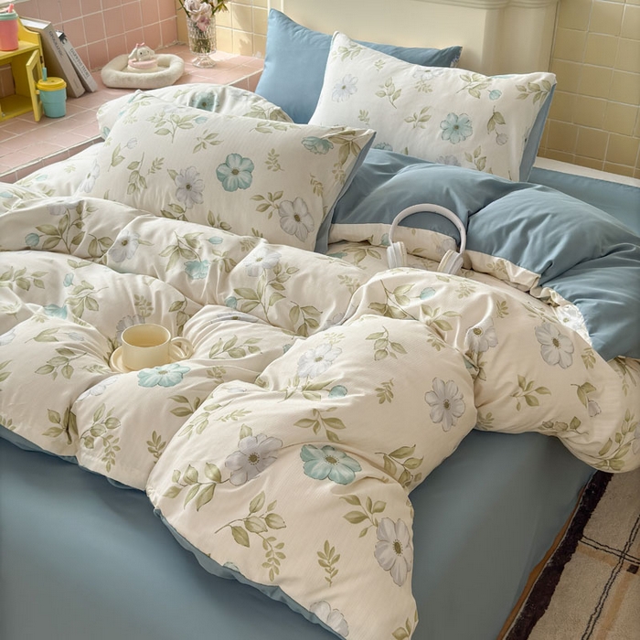 91家纺网 家纺一手货源 找家纺 可可家纺 2025新款亲肤有氧提花小竺棉四件套 花香馥郁