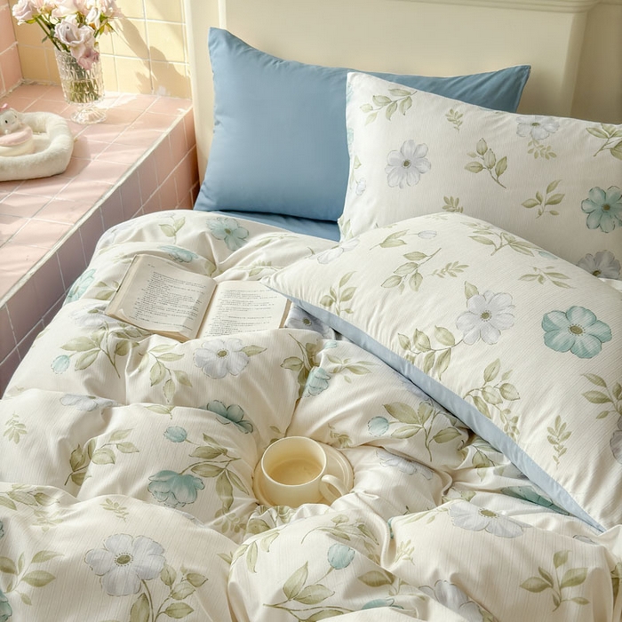 91家纺网 家纺一手货源 找家纺 可可家纺 2025新款亲肤有氧提花小竺棉四件套 花香馥郁