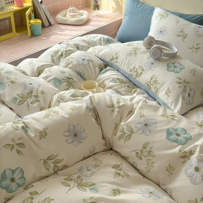 91家纺网 家纺一手货源 找家纺 可可家纺 2025新款亲肤有氧提花小竺棉四件套 花香馥郁