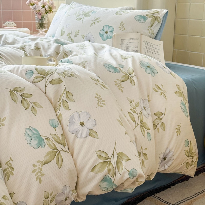 91家纺网 家纺一手货源 找家纺 可可家纺 2025新款亲肤有氧提花小竺棉四件套 花香馥郁