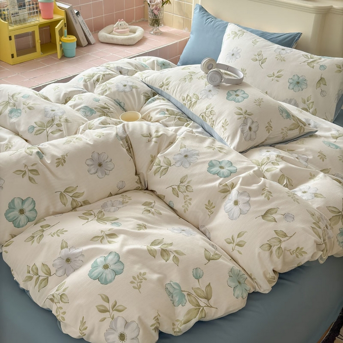 91家纺网 家纺一手货源 找家纺 可可家纺 2025新款亲肤有氧提花小竺棉四件套 花香馥郁